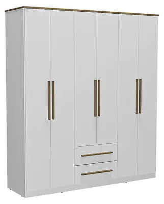 Produktbild von Kleiderschrank 6 Türen und 2 Schubladen – B160 cm – Weiß - DELIRANO