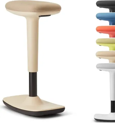 A product shot of a stool in sand color, with other stools in different colors visible on the right side.