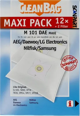 Produktbild von Cleanbag M 101 DAE maxi, Staubbeutel, Universal, Weiß, Fleece, Gr.50S, SB90, VP78, TB36, VM54, VM77, VP95B, AEG, Daewoo, LG Electronics, Nilfisk, Samsung