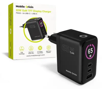 Obrázek produktu pro Mobilní nabíječka Origin 65 W GaN s displejem Pw20 – 2x USB-C + USB-A