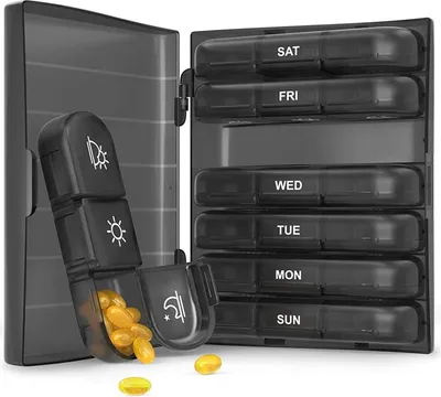 Produktbild von Tablettenbox 7 Tage tragbar mit 3 Fächern, BPA-frei