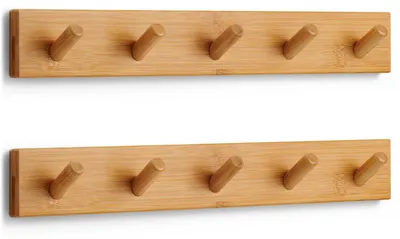 Produktbild von Garderobenhaken Wandgarderobe Kleiderhaken - Bambus - 5 Haken - 2 Stück