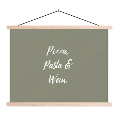 Produktbild von MuchoWow® Textilposter Sprichwörter - Essen - Pizza, Pasta & Wein - Trinken - Zitate 40x30 cm mit holzfarbenen Rahmen - Bilder