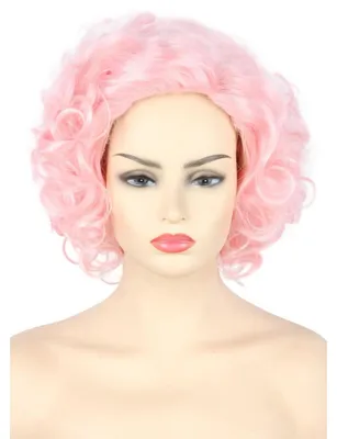 Produktbild von Damen Perücke Kurz Lockig Rosa Synthetik mit Pony