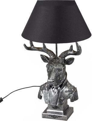 dekorative Tischlampe Hirschbüste mit Anzug H. 62cm antik silber Formano
