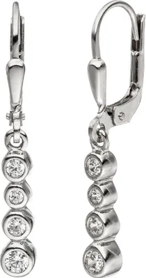 Produktbild von Ohrhänger Ohrringe mit jeweils 4 Zirkonia weiß 925 Silber Silberohrringe hängend