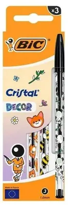 Zdjęcie produktu dla Długopis Cristal Kawaii 1mm czarny 3szt BIC