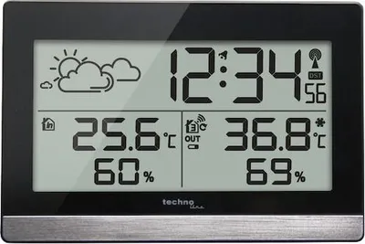 Produktbild von Technoline WS 9255, Schwarz, Silber, Innen-Hygrometer, Innen-Thermometer, Außen-Hygrometer, Außen-Thermometer, Hygrometer, Thermometer, Hygrometer, Thermometer, F, °C, 30 m