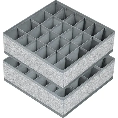 Productafbeelding van Opbergboxen voor sokken en ondergoed, 24 vakken, inklapbaar, stof, zilver, 2 stuks, 30x30x9 cm