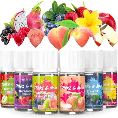 Produktbild von Belissia Shake and Make Greatest Hits - 6 x 30 ml hochdosiertes Lebensmittelaroma - zum Nachfüllen - Für Backen, Speisen, Getränke, Shake, DIY uvm