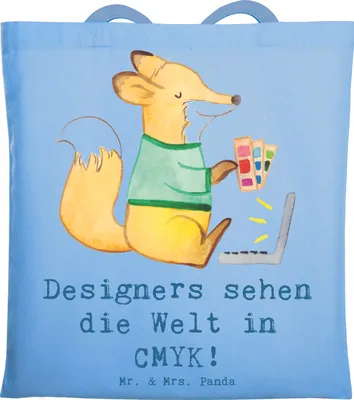 Produktbild von Mr. & Mrs. Panda Shopping Tasche CMYK Designer - Sky Blue - Geschenk, Geschenke mit Herz, Laptoptasche, Tote Bag, Berufsprodukte, Spruch, Jutebeutel, Schultasche, Beruf