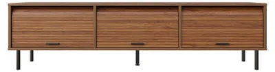 Zdjęcie produktu dla Komoda RTV z efektem drewna orzechowego, z trzema przesuwanymi drzwiczkami, styl retro, szerokość 180 cm