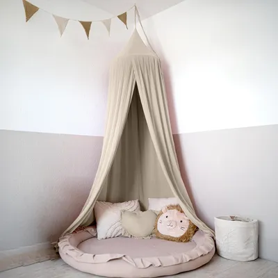 Immagine prodotto di Baldacchino beige chiaro con applicazione dorata - Cielo letto per cameretta