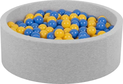 Obrázok produktu pre Petsona guličkový bazén guličkový bazén pre psov 90x30cm/200 guličiek okrúhly mačka králik domáce zvieratá pes bazén zvieratá penový bazén prenosný vyrobený v EÚ, svetlo šedá: modrá/žltá
