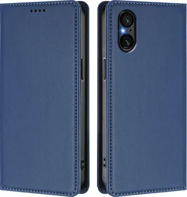 Image de Etui en cuir pour Sony Xperia 5 V, étui magnétique en cuirPolyuréthaneavec support Bleu foncé
