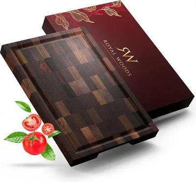 Produktbild von Elegantes Schneidebrett aus Walnussholz mit Saftrinne, Holzschneidebrett, 36 x 25 x 3 cm, antibakterielles Naturprodukt, Küchenbrett und Servierplatte