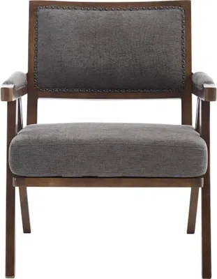 Produktbild von Mid Century Modern Stoff Loungesessel Einzelner Sofasessel Armlehnen Holzrahmen Gepolsterte Liege Arbeitszimmer Buero Dekoration 66x66.5x88 cm Grau