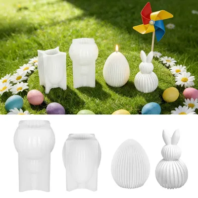 Produktbild von 2 Silikonformen: Osterhase, Osterei, Gussform für Gipskerzen