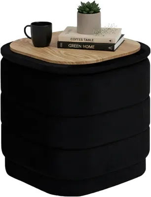 Immagine prodotto di Pouf imbottito con spazio contenitore, in velluto nero, dimensioni 38 x 38 cm, pieghevole, ideale per il soggiorno