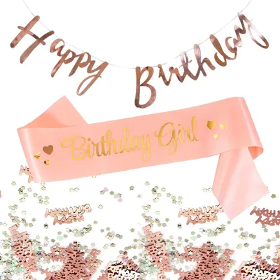 Produktbild von Oblique Unique Happy Birthday Girl Geburtstag Party Deko Set Frauen - Girlande Schärpe Konfetti Rosé