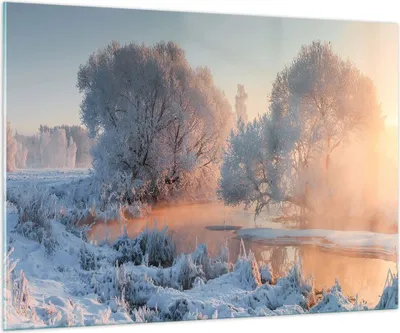 Produktbild von Bilder auf glas - Winter Schnee Fluss - 100x70cm - Glasbilder - Wandbilder - Kunstdruck - zum Aufhängen bereit - Wanddekoration aus Glas - Glas Bilder - Wandbild auf Glas - Einteilig - GAA100x70-4108