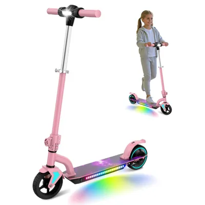 Produktbild von Elektroscooter Kinder 6-14 Jahren, 130W, Klappbar, 16km/h, LED Anzeige, Reichweite 20km, Höhenverstellbar, Geschenk Für Mädchen,  Elektroroller Rosa
