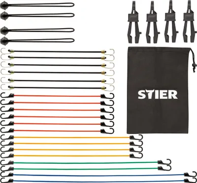 Produktbild von STIER Spanngummi Set, 28 Stück, Stahlhaken mit ABS-Beschichtung, mit Transportbeutel, Gepäckspanner