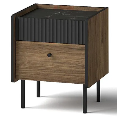 Produktbild von BEAUTYSOFA | Nachttisch PIANO | mit 2 Schubladen | Sideboard | Nachtschrank | Schlafzimmerschränke | Schwarz und Nussbaum | Modern Stil