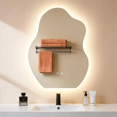 Immagine prodotto di ZMH Specchio da bagno asimmetrico a LED 60x80 cm Specchio da parete per bagno con interruttore a sfioramento e funzione antiappannamento Specchio luminoso dimmerabile 3000K 6500K