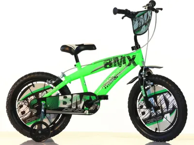 A green BMX bicycle with black tires and accents, shown against a white background.