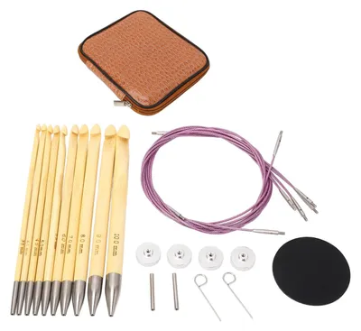 Häkelnadel-Set, 10 Bambusnadeln, austauschbar, 3,5–10 mm