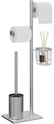 Produktbild von Toilettasche aus Edelstahl, stehend mit Toilettschwabber - Toilettschachtel in Schwarz, mit Toilettschwabber und Eckebox (poliertes Nickel)
