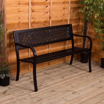 Produktbild von Stahl Gartenbank im Gitterstil - 3-Sitzer Gartenmöbel - Geeignet für Park und Patio 53D x 125B x 77H Zentimeter