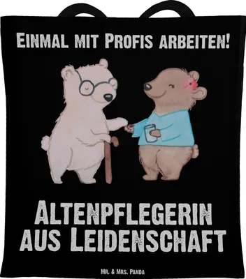 Produktbild von Mr. & Mrs. Panda Tote Bag Altenpflegerin Leidenschaft - Schwarz - Geschenk, Witzig, Pflegerin, Uni Tasche, Shopping, Lustig, Laptoptasche, Schultasche, Spruch, Beruf