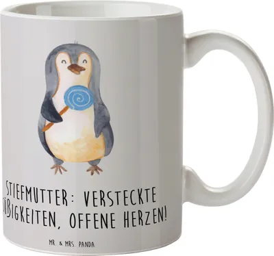 Produktbild von Mr. & Mrs. Panda Tasse Stiefmutter Herzen - Grau Pastell - Geschenk, Kaffeebecher, Keramiktasse, Familie, Stiefkind, Bonusmutter, Verwandte, Trinkbecher, Teebecher, Pott