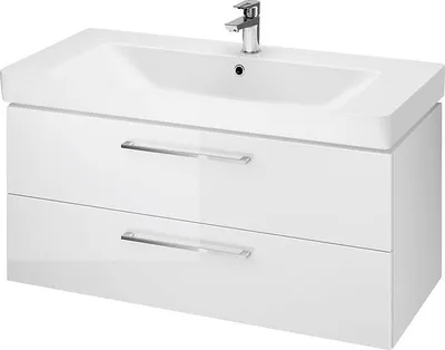 Produktbild von BADLAND Badmöbel Set Badezimmerschrank mit Keramikwaschbecken, 2-Schubladen LARA MILLE 100 Weiß