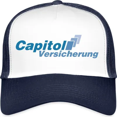 Produktbild von Spreadshirt Stromberg Logo Capitol Versicherung Trucker Cap, One size, Weiß/Navy