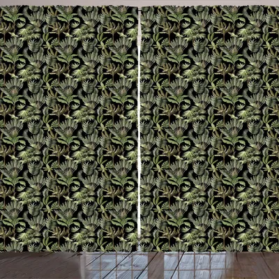 Produktbild von ARANDE Dschungel-Laub Gardine, Demonstration der Insel Blätter und Tropic Pflanzen Palm Banana, 280 x 260 cm, Koksgraue Mehrfarbig