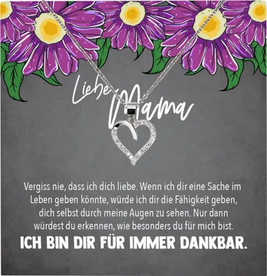 Produktbild von 22Feels Echt Silber Halskette - Liebe Mama Geschenk Geburtstag Muttertag Mutter Schmuck Set für Frauen - Herz Anhänger, Karte