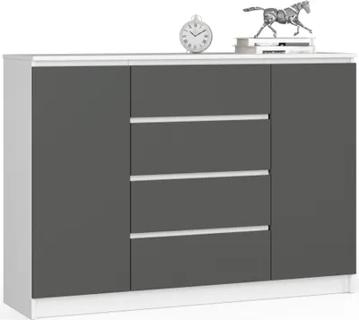 Image de Akord Commode 2 Portes 4 Tiroirs Blanc Gris Graphite 138X40X99