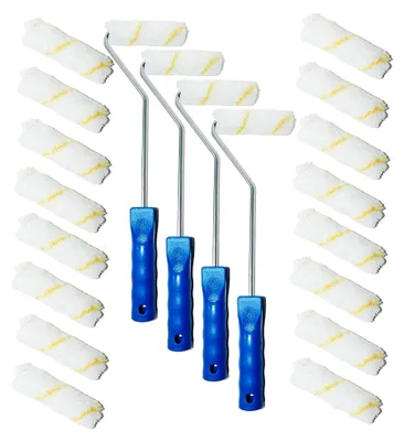 Produktbild von 120 Farbrollen 10 cm Gelbfaden Malerwalze + 4 Malerbügel 41 cm 6mm