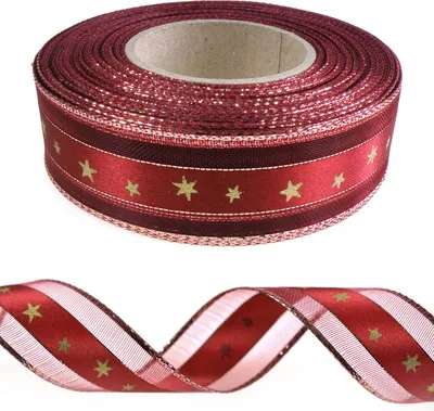 Produktbild von 20m edles Dekoband Geschenkband, 25mm Sterne Glitzer, Farbwahl, Farbe:bordeaux