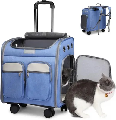 Image de Sac de transport pliable pour animaux de compagnie - Sac à dos et chariot en un