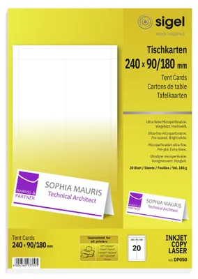 Zdjęcie produktu dla sigel Place Card, biały, 185 g/m², 240 x 90/180 mm