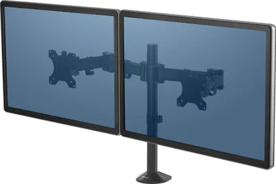 Produktbild von Fellowes einstellbarer Monitorarm Reflex Series, für 2 Monitore bis 68,5 cm (27 Zoll), bis 180° Drehung, bis 45 cm Höheneinstellung, mit Klemme, FIRA , schwarz