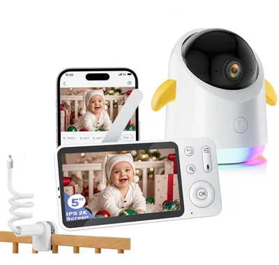Obrázek produktu pro 5" dětská chůvička s kamerou APP 360° WLAN video chůvička RGB noční vidění detekce pláče/pohybu/zvuku zobrazení teploty s držákem