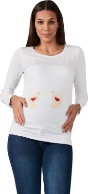 Immagine prodotto di Maglietta premaman manica lunga piedini – abbigliamento premaman donna, 95% cotone, bianco, taglia L