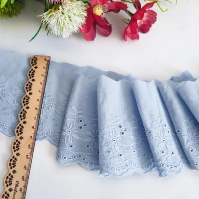 Produktbild von 90mm Spitzenband aus 100% Baumwolle, Blau, , Vintage-Stil Broderie Spitze, Spitzenbordüre, Spitzenborte zum Nähen, Spitzenbesatz, Meterware