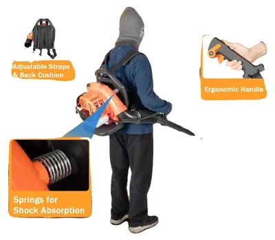 Obrázok produktu pre Fúkač lístia, výkon 1250 W, motor 42,7 cm³, otáčky 7000 ot./min, ergonomický batohový dizajn, benzínový pohon