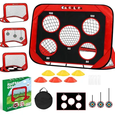 Image de But de football gonflable pour enfants, avec 6 obstacles et sac de transport, de couleur rouge